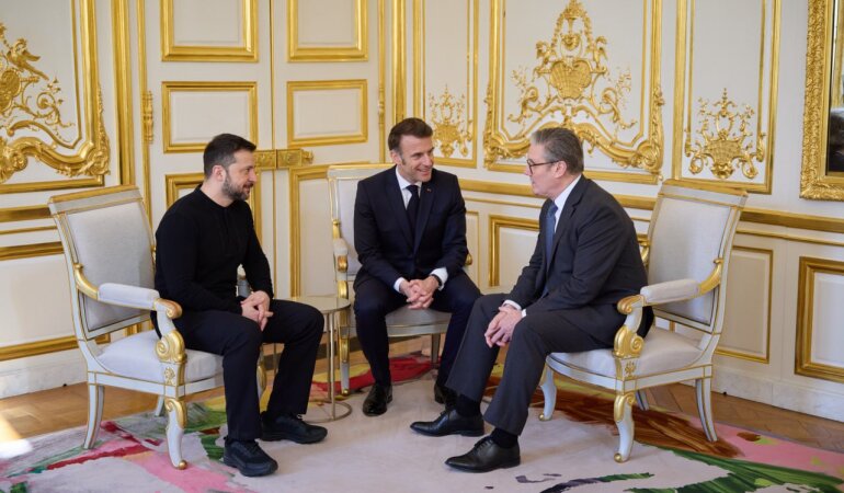 Vladimir Zelenskyy, Emmanuel Macron and Keir Starmer