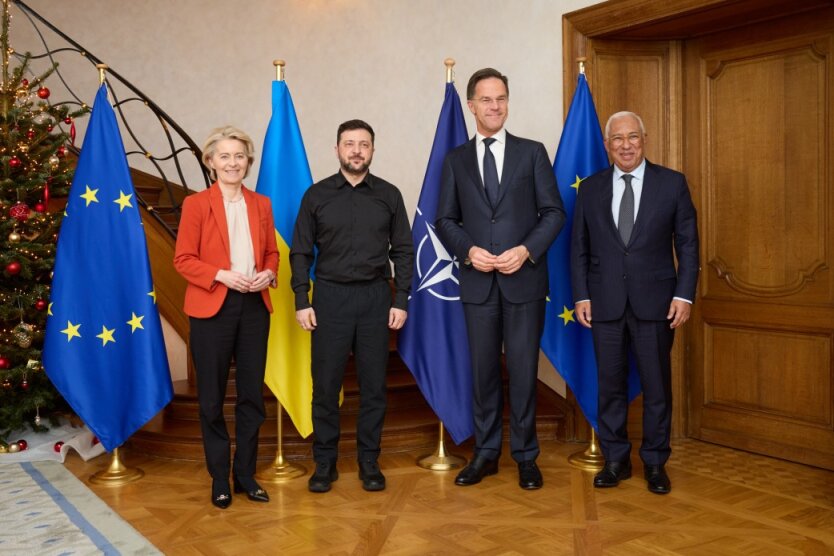 Volodymyr Zelensky with European leaders and NATO Secretary General Mark Rutte