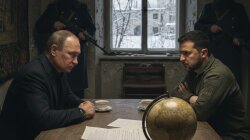 Vladimir Putin, Volodymyr Zelensky, AI generated image