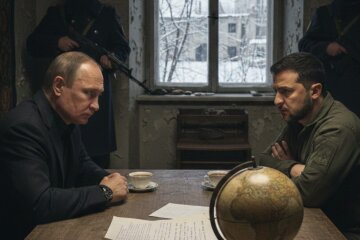 Vladimir Putin, Volodymyr Zelensky, AI generated image