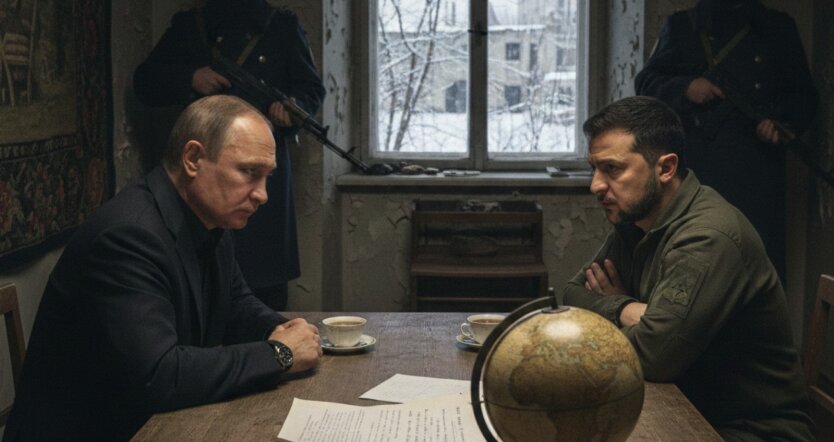 Vladimir Putin, Volodymyr Zelensky, AI generated image