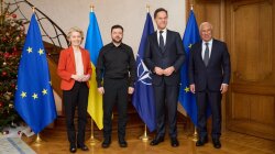 Volodymyr Zelensky with European leaders and NATO Secretary General Mark Rutte